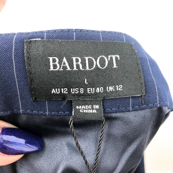 BARDOT Women's Layton Pin Stripe Mini Skirt Large US 8 Navy Blue NWT - Picture 12 of 13